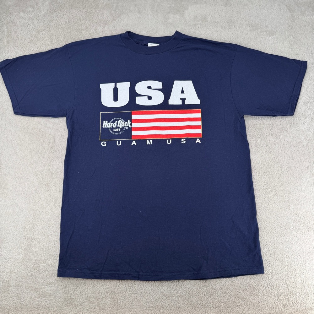 Vintage Hard Rock Cafe Mens T Shirt XL Navy Blue USA Guam Preowned Graphic Tee